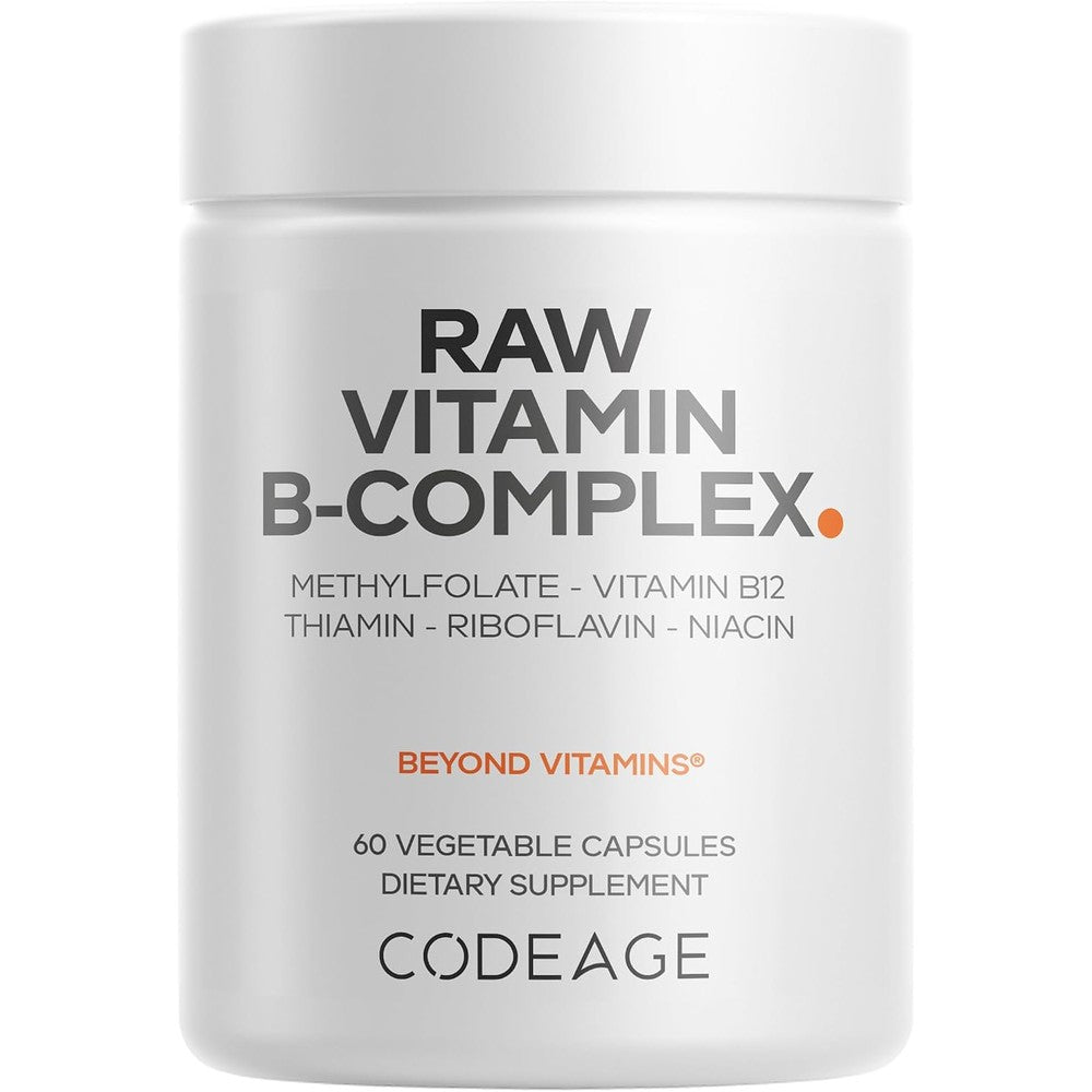 Codeage Raw Vitamin B-Complex Supplement - 8 Essential B Vitamins With Methylfolate, Vitamin B12, Probiotics, And Fruits - 60 Vegetable Capsules