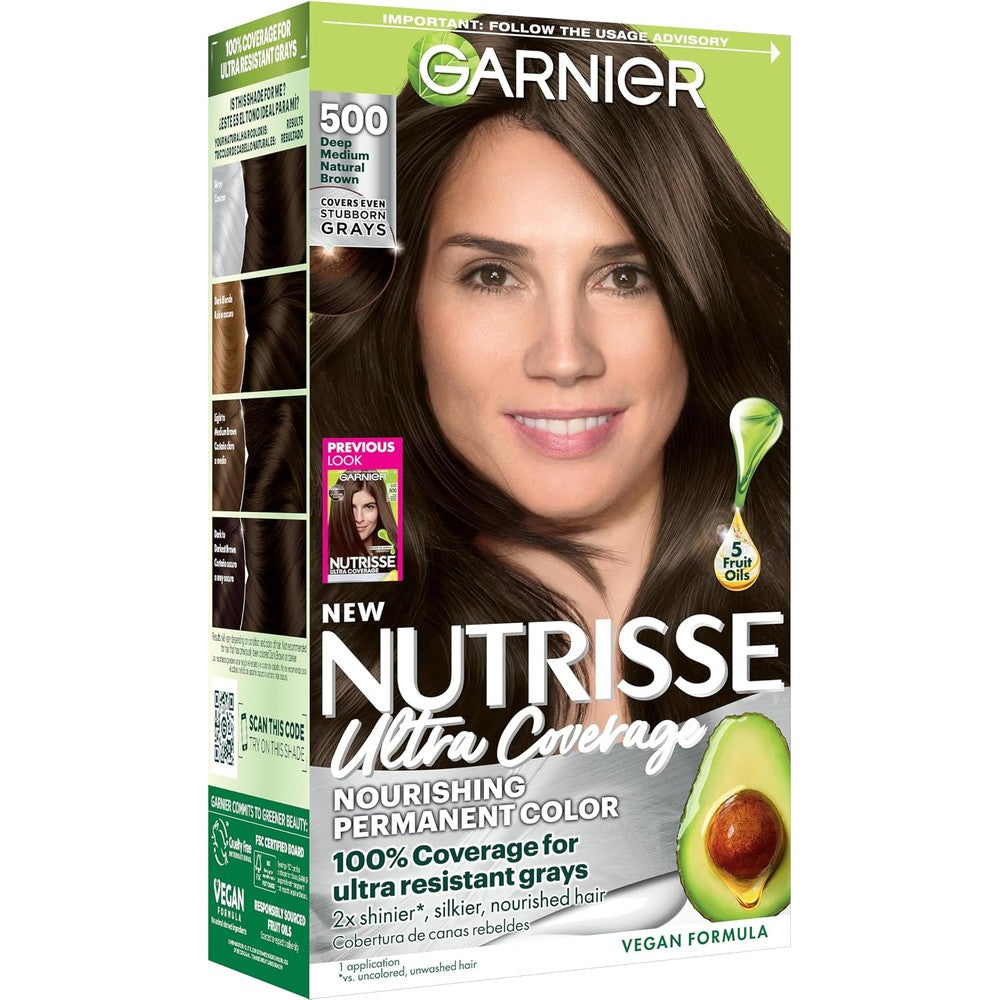 Garnier Nutrisse Ultra Coverage Permanent Hair Color 500 Deep Medium Natural Brown Glazed Walnut 1 Count