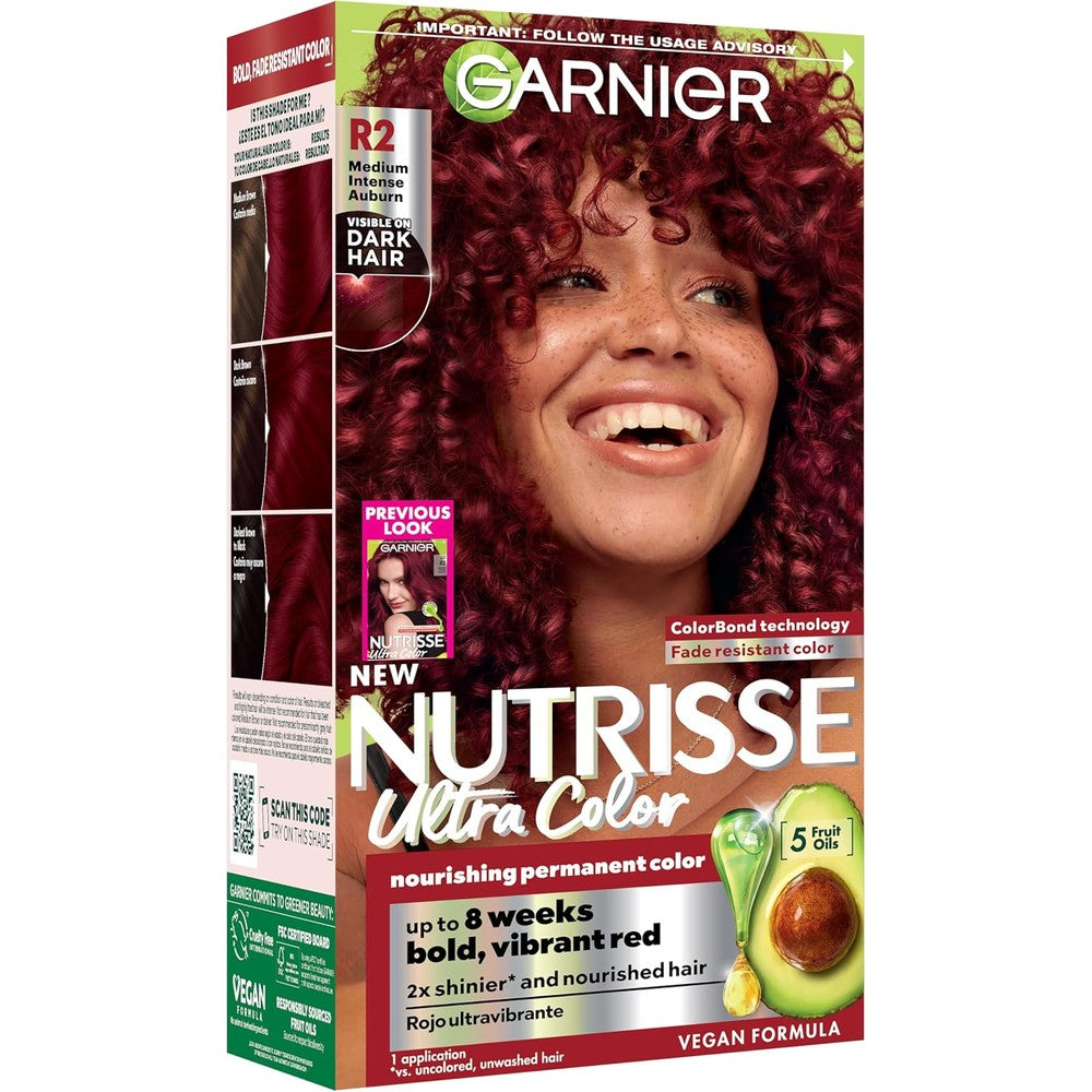 Garnier Nutrisse Ultra Color Permanent Hair Color Creme, R2 Medium Intense Auburn Goji Berry, 1 Count