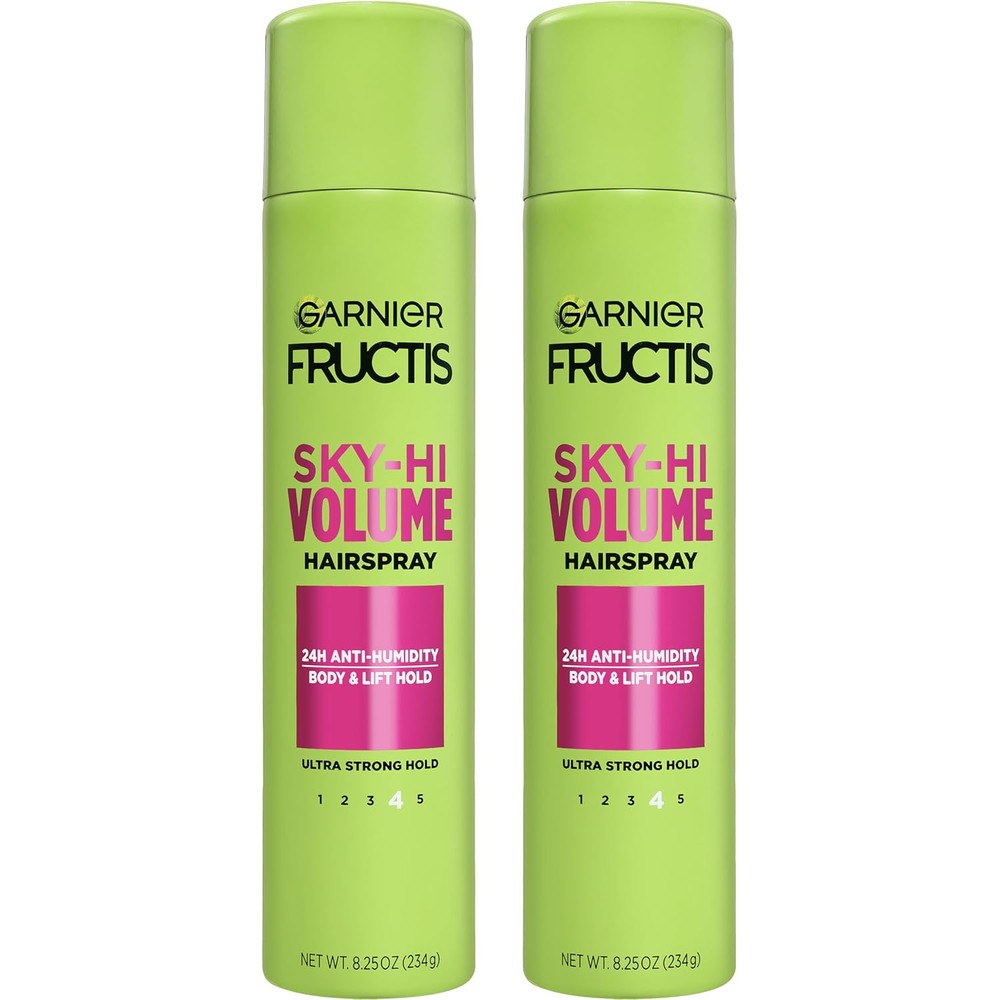 Garnier Fructis Sky-Hi Volume Hairspray, Anti-Humidity Volumizing Spray With Bamboo Extract, 24-Hour Flexible Hold, 8.25 Ounces, 2 Count