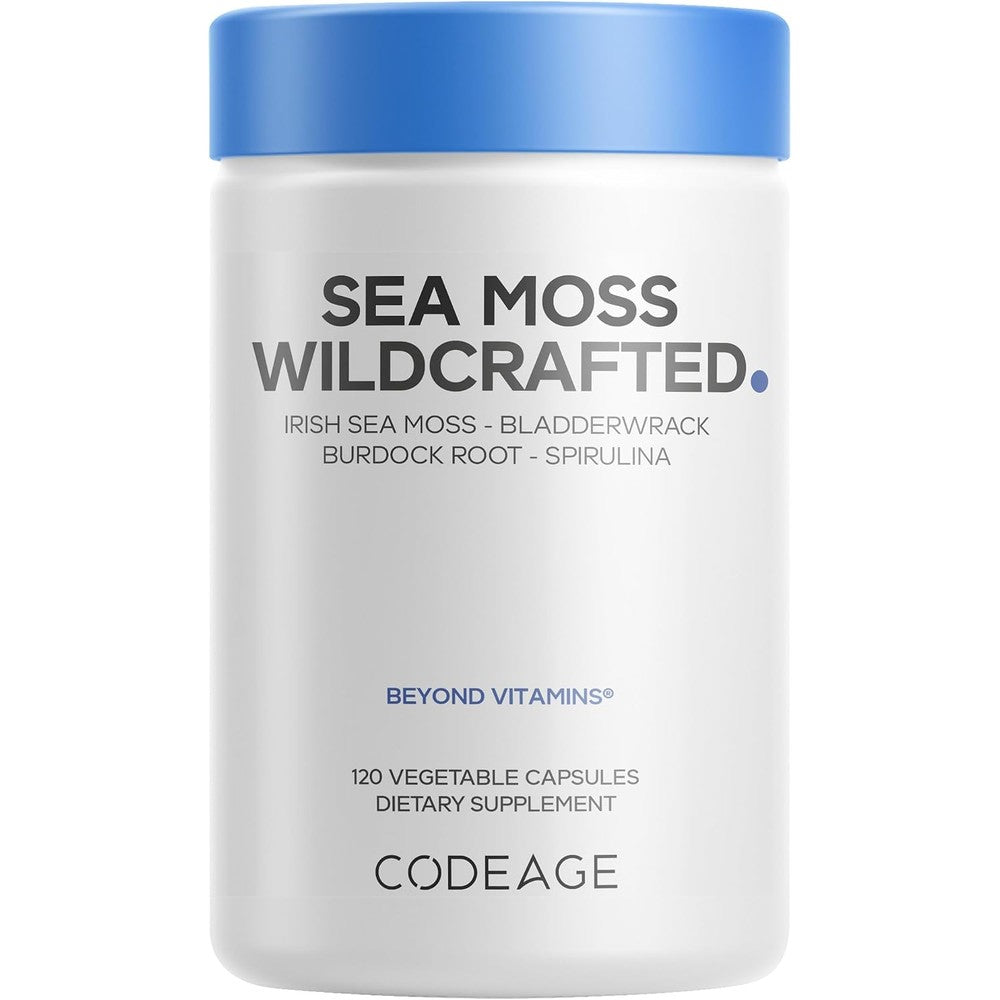 Codeage Irish Sea Moss Spirulina Bladderwrack Burdock Root 120 Capsules Raw Wildcrafted Seaweed Supplement