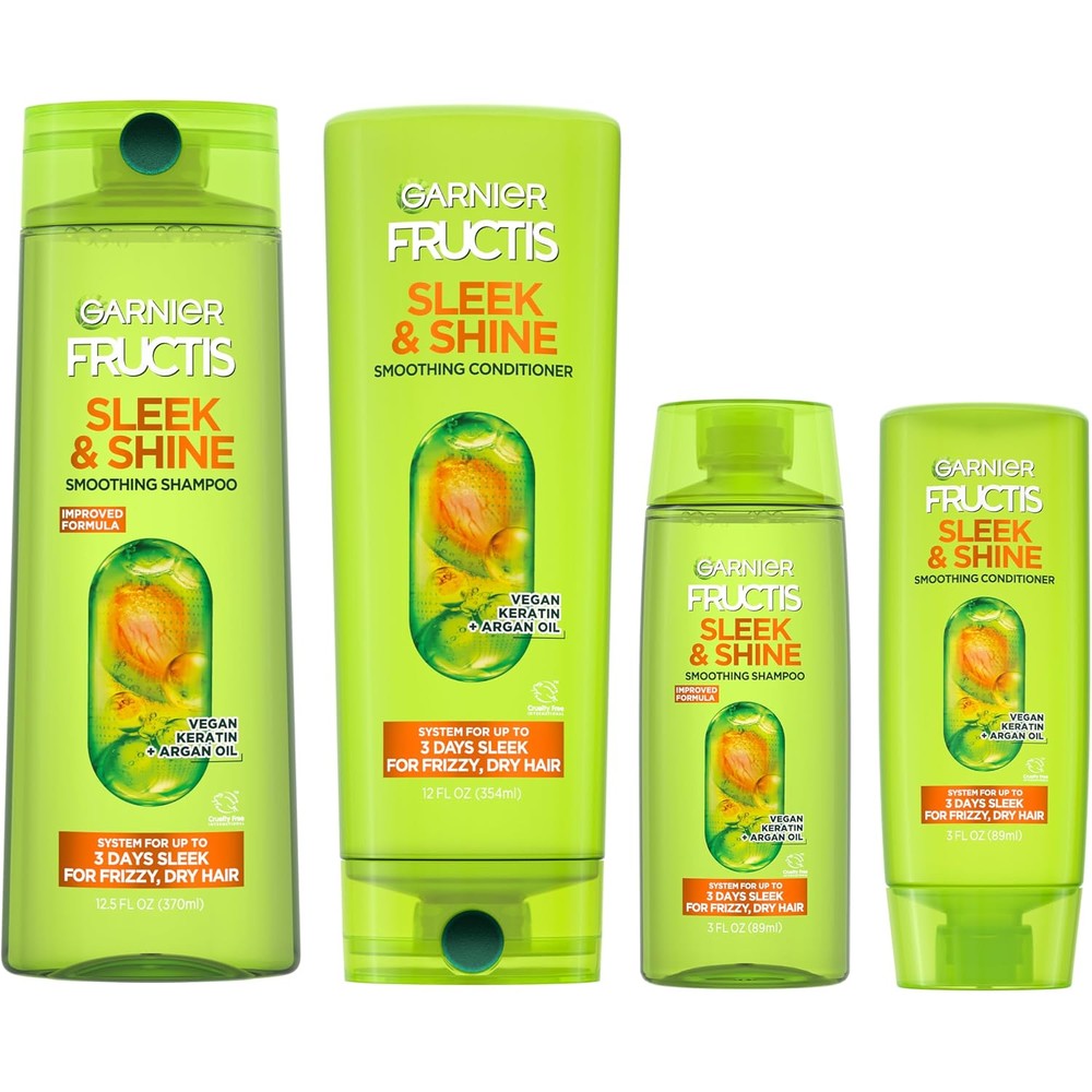 Garnier Fructis Sleek And Shine Full And Travel Size Shampoo 15.5 Fluid Ounce And Conditioner 15 Fluid Ounce Set