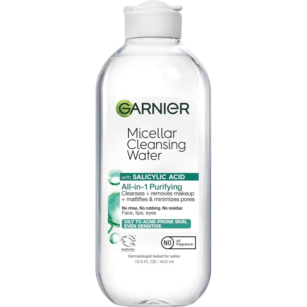 Garnier SkinActive Micellar Cleansing Water With Salicylic Acid All In One Mattifying Facial Cleanser And Makeup Remover 13.5 Fluid Ounces