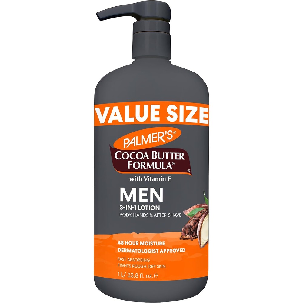 Palmer's Men's Face And Body Moisturizer Cocoa Butter Formula Three In One Fast Absorbing Dry Skin Body Lotion Thirty Three Point Eight Fluid Ounce