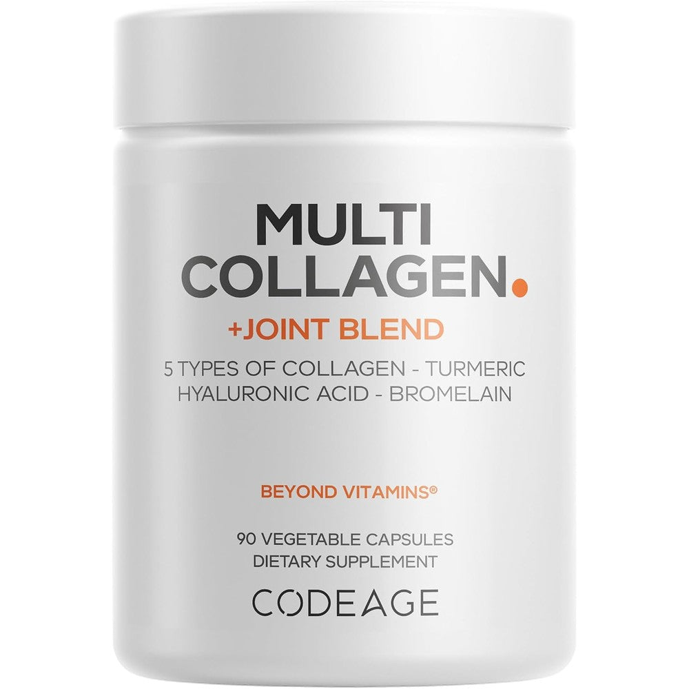 Codeage Multi Collagen Protein Plus Joint Blend Supplement 90 Vegetable Capsules with Hyaluronic Acid Bromelain Turmeric Ginger Boswellia