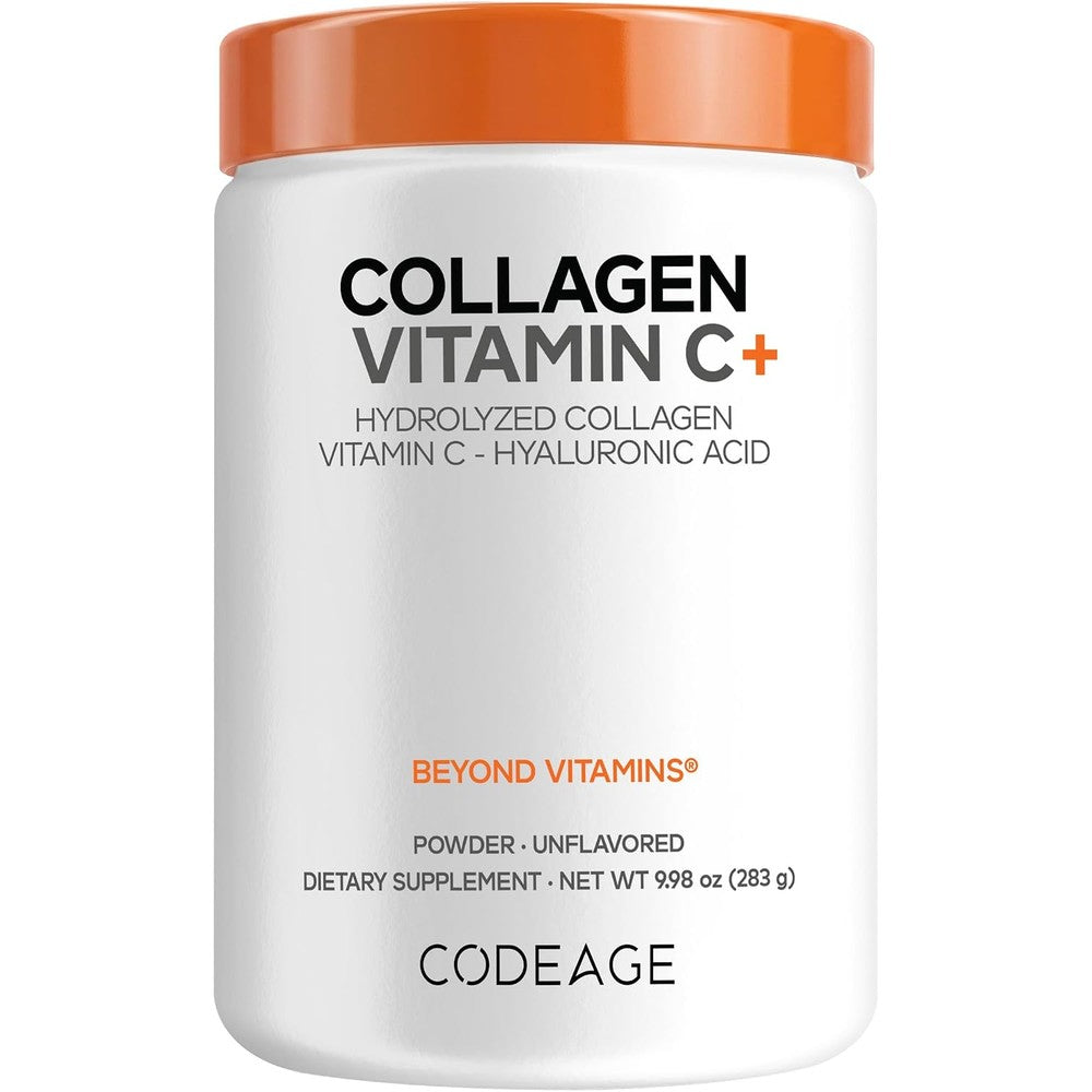 Codeage Collagen Peptides Powder, Vitamin C, Hyaluronic Acid, 10 Ounces | Hydrolyzed Grass-Fed Collagen, Digestive Enzymes, 18 Amino Acids, Unflavored