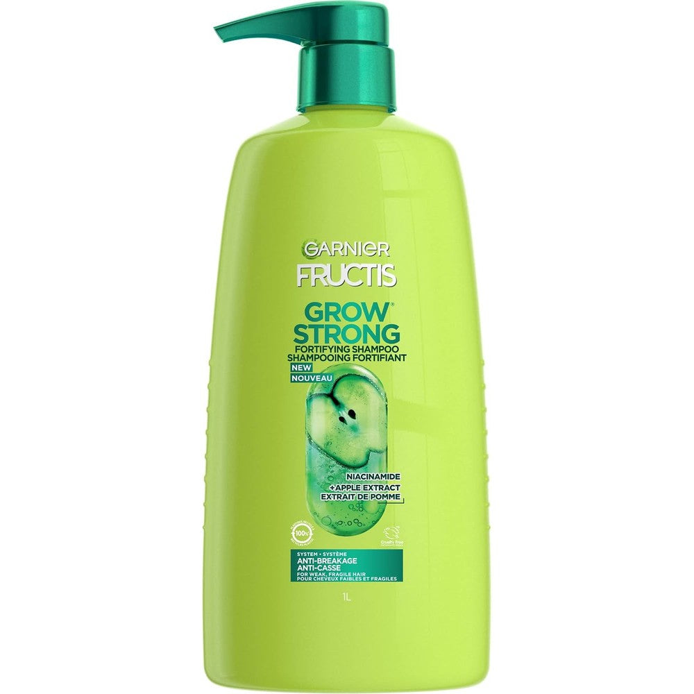 Garnier Fructis Grow Strong Fortifying Shampoo For Weak Fragile Hair Apple Extract And Niacinamide 33.8 Fluid Ounce 1 Count