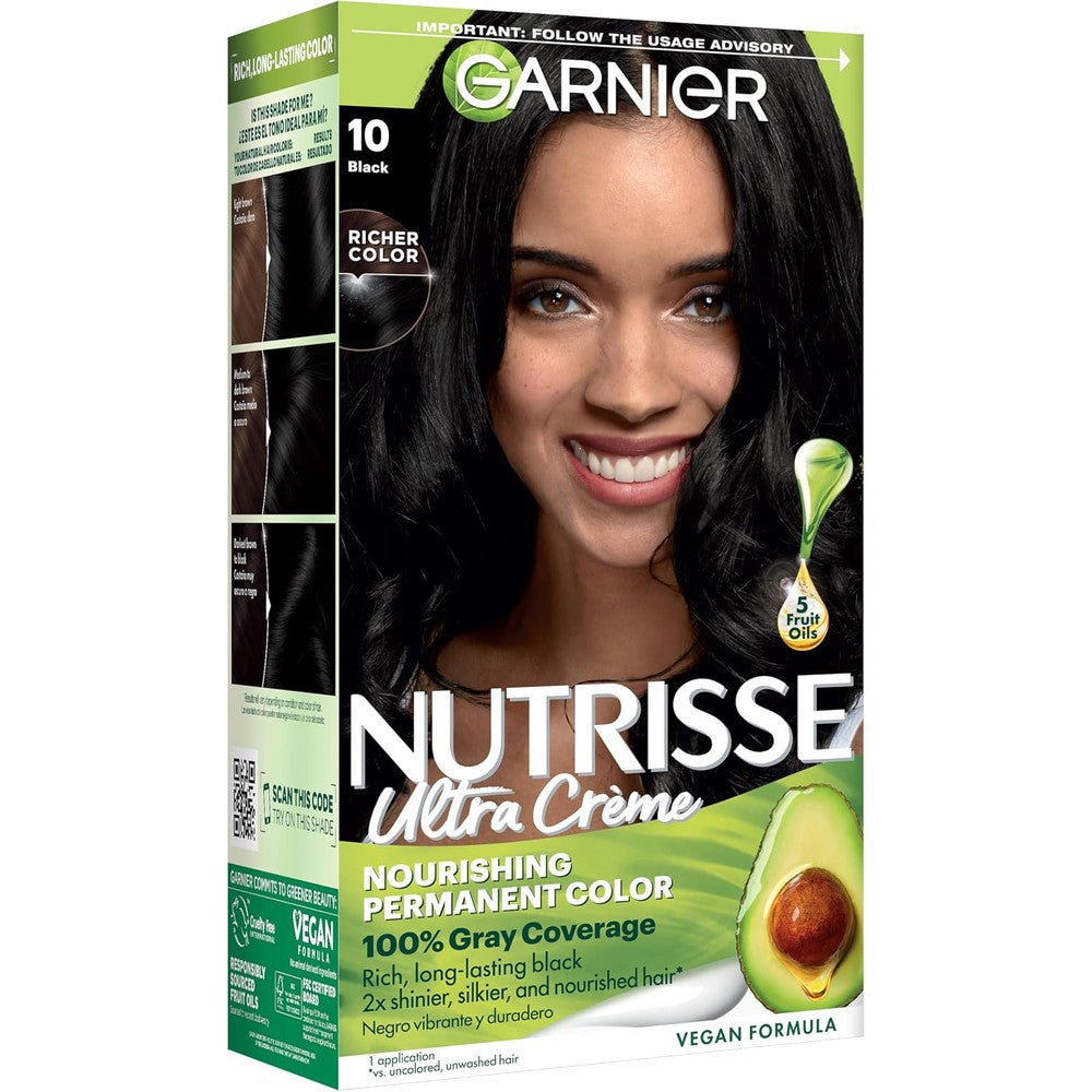 Garnier Nutrisse Ultra Crème Hair Color Permanent Hair Dye With 100% Gray Coverage Vegan And Cruelty-Free 10 Black Licorice 1 Count