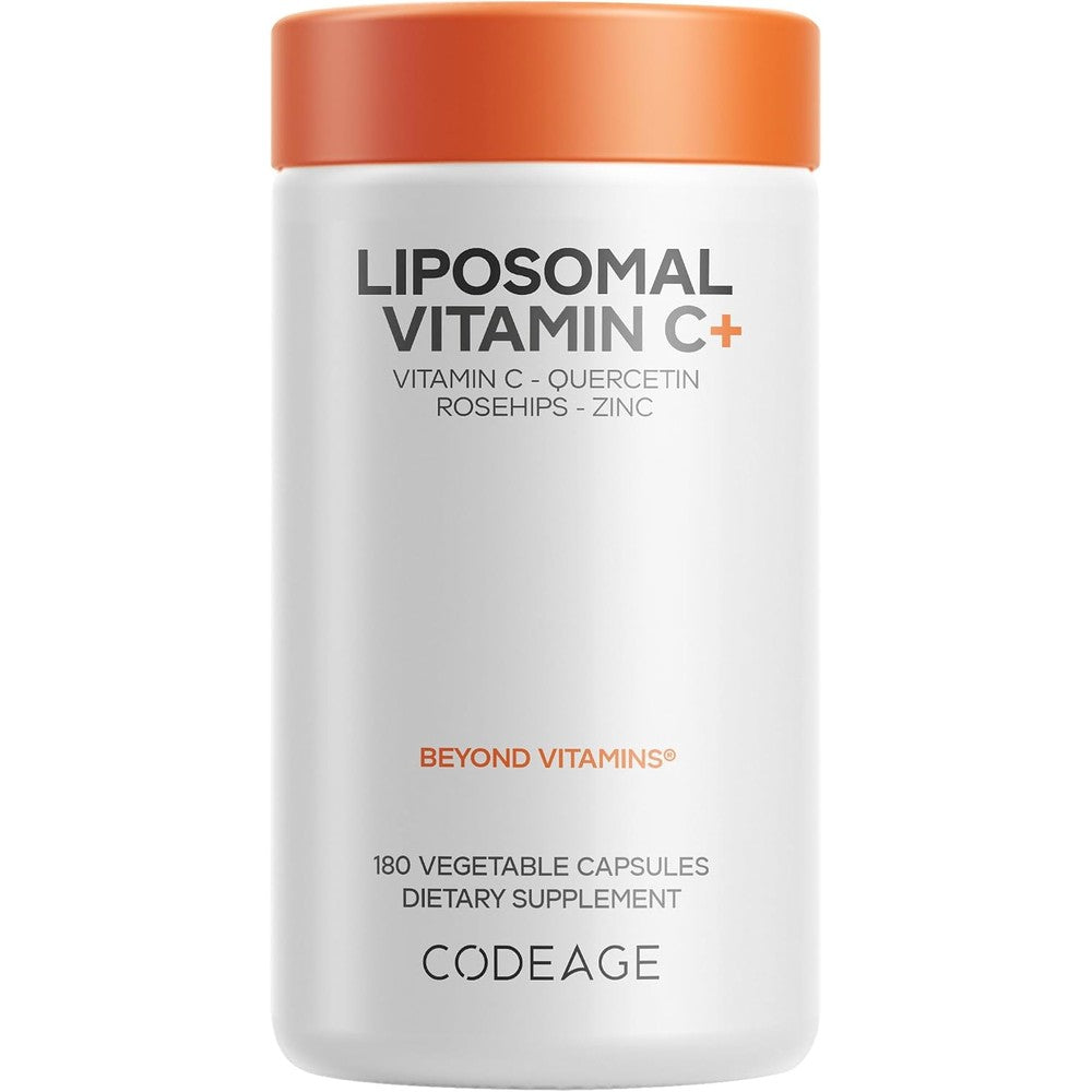 Codeage Liposomal Vitamin C 1500mg with Zinc Elderberry Citrus Bioflavonoids Quercetin and Rose Hips Fruit Vegan Supplement 180 Capsules