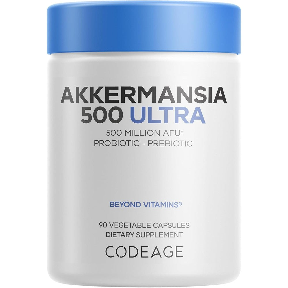 Codeage Akkermansia Muciniphila Probiotic Ultra High-Potency 500M AFUs Chicory Inulin Prebiotic Supplement 90 Vegetarian Capsules