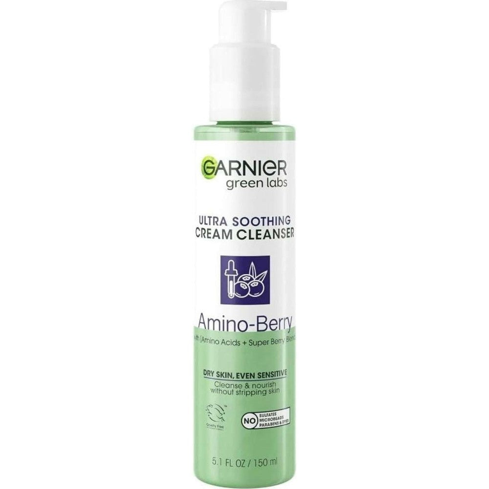 Garnier Green Labs Amino-Berry Soft Gentle Facial Cream Cleanser Hydrates And Soothes Skin 5.07 Fluid Ounce