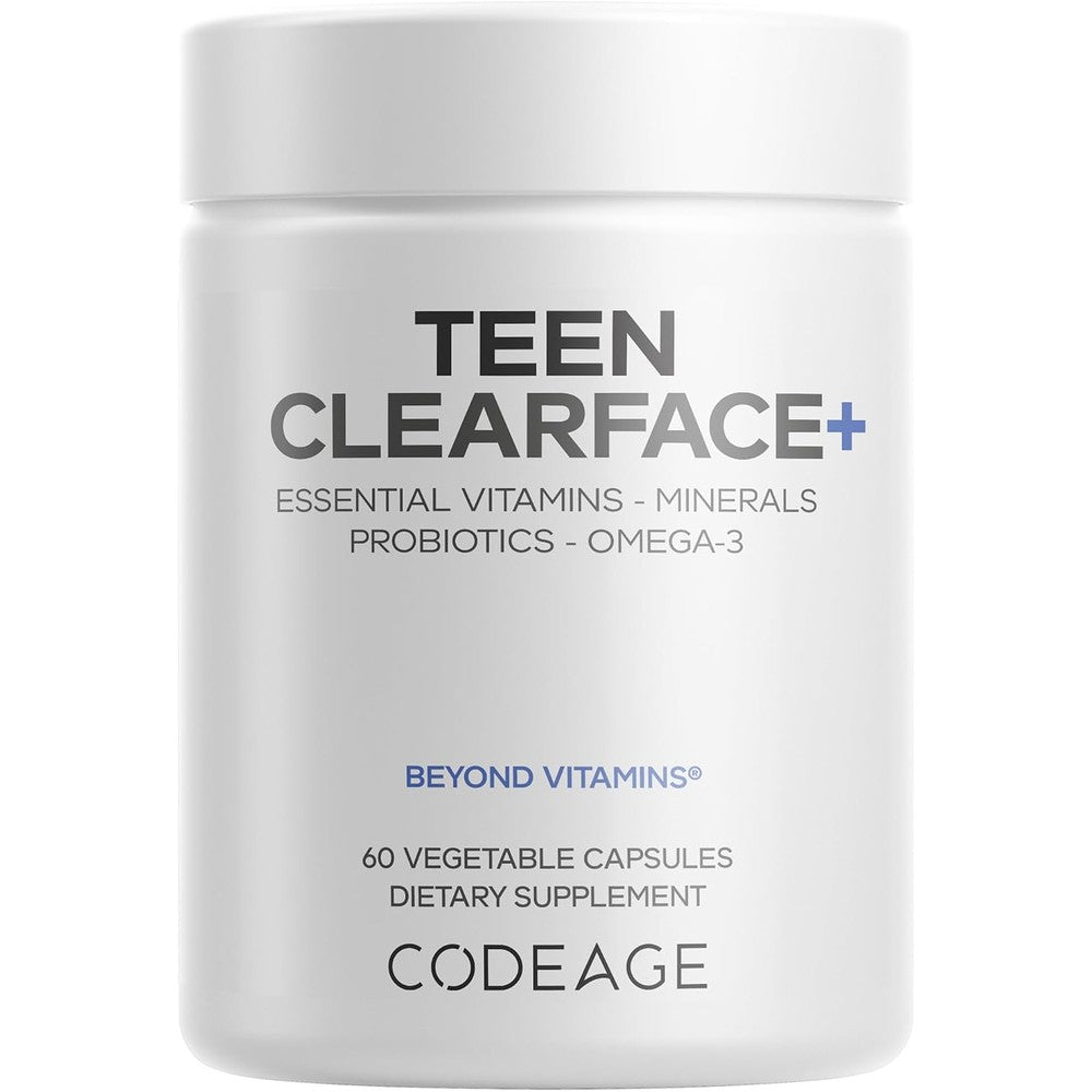 Codeage Teen Clearface Adolescent Face, Skin And Pimples Vitamin Supplement With Probiotics And Omega-3 - 60 Capsules