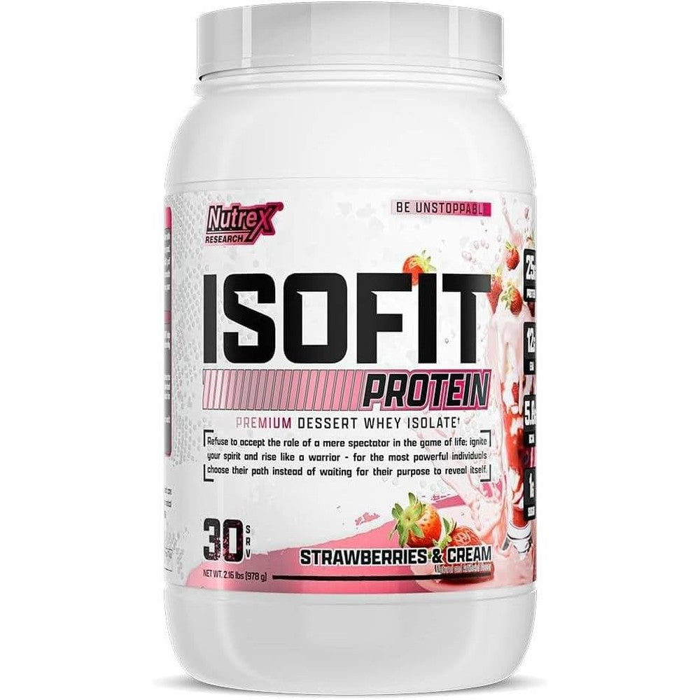 Nutrex Research IsoFit Whey Protein Powder Instantized 100 Percent Whey Protein Isolate Strawberries and Cream 30 Servings
