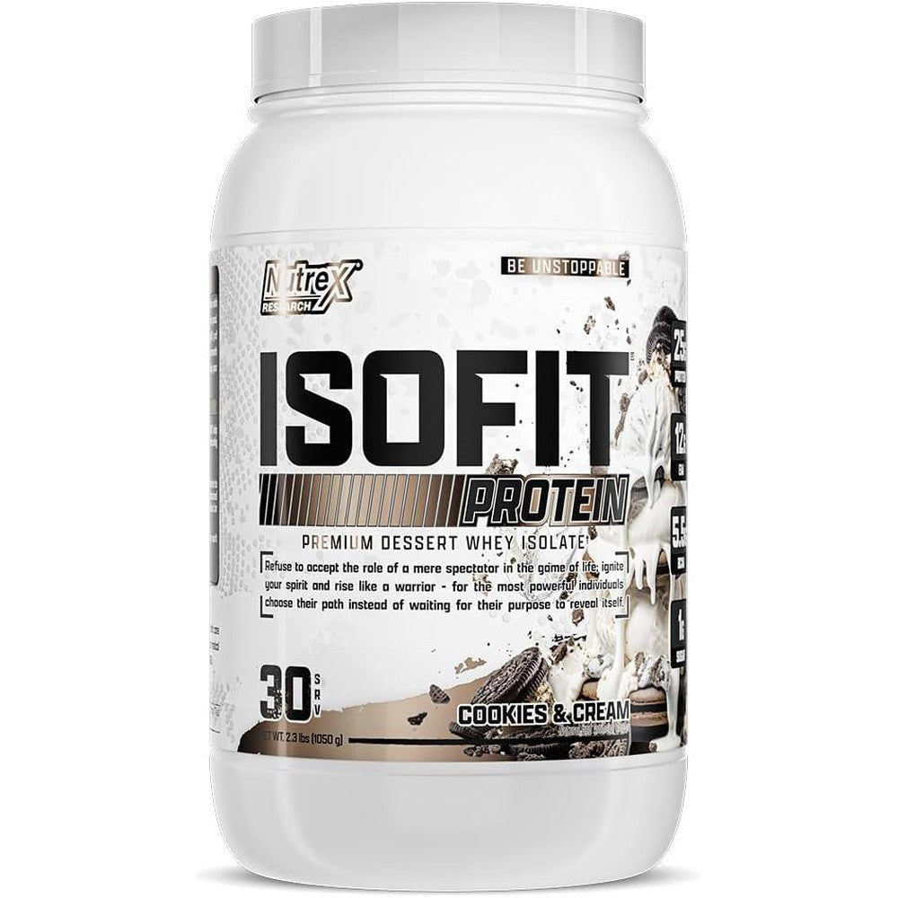 Nutrex Research IsoFit Whey Protein Powder Instantized 100% Whey Protein Isolate Cookies And Cream 30 Servings