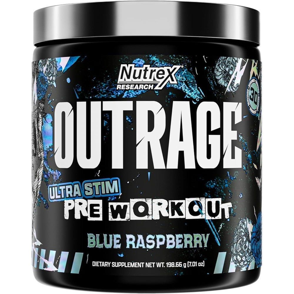 Nutrex Research Outrage Ultra High Stim Pre-Workout Powder Blue Raspberry 7.01 Ounce