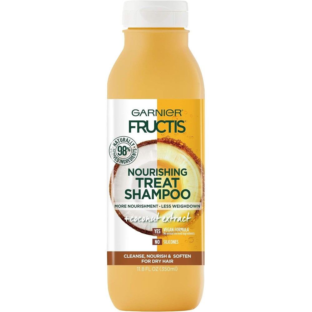 Garnier Fructis Nourishing Treat Shampoo With Coconut Extract For Dry Hair 98 Percent Naturally Derived Ingredients 11.8 Fluid Ounce