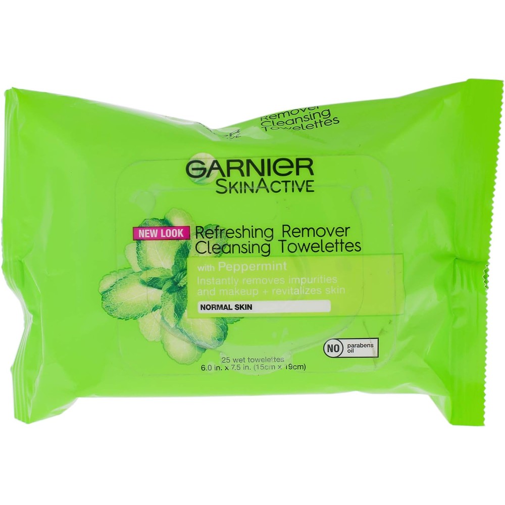 Garnier SkinActive Clean Plus Refreshing Makeup Remover Wipes For Normal Skin, 25 Count Pack