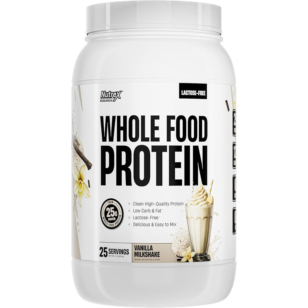 Nutrex Research Whole Food Protein Powder Lactose Free Vanilla Milkshake 25 Servings