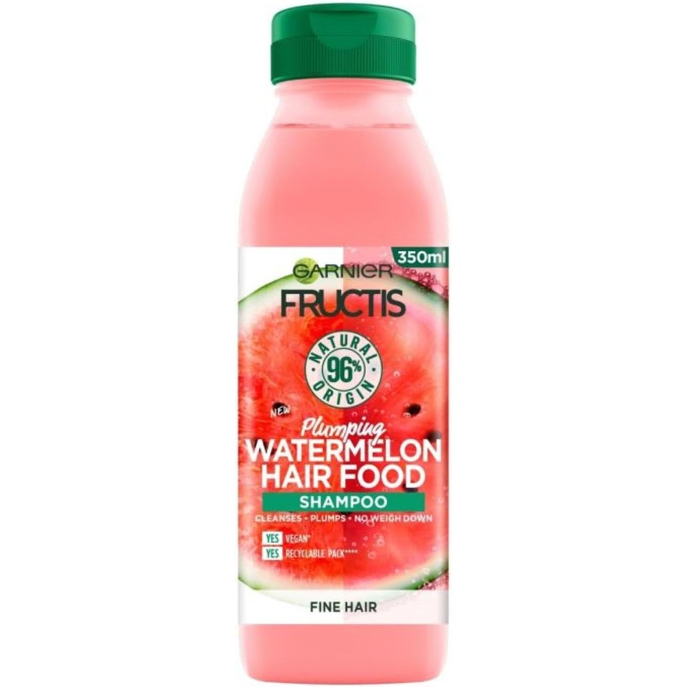 Garnier Fructis Hair Food Plumping Watermelon Shampoo For Fine And Thin Hair, Silicone Free Vegan Formula, 11.8 Fluid Ounces