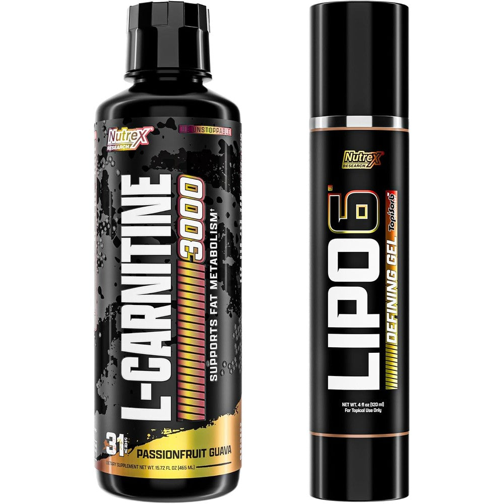 Nutrex Research Lipo-6 Defining Gel and Liquid L-Carnitine 3000 Passionfruit Guava Stimulant-Free Workout Support Stack 15.72 Fluid Ounce