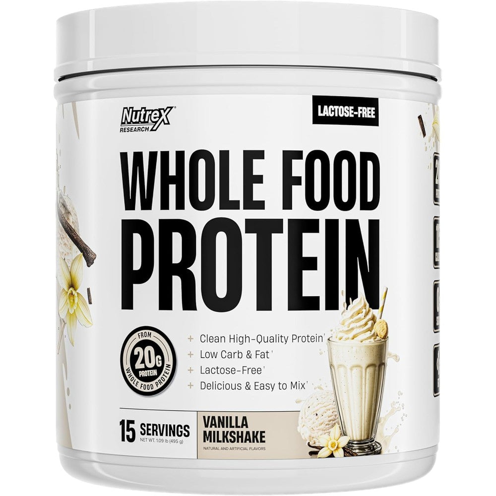 Nutrex Research Whole Food Protein Powder, Dairy Free Lactose Free Collagen Peptides, Vanilla Milkshake, 1.09 Pounds (15 Servings)