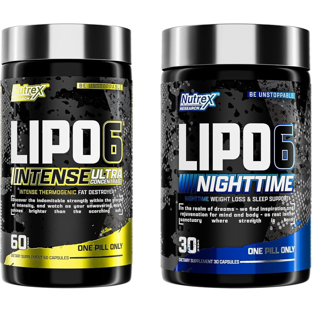 Nutrex Research Lipo 6 Intense Thermogenic Fat Burner And Lipo 6 Nighttime Weight Loss Sleep Support AM PM Bundle 30 Count Each