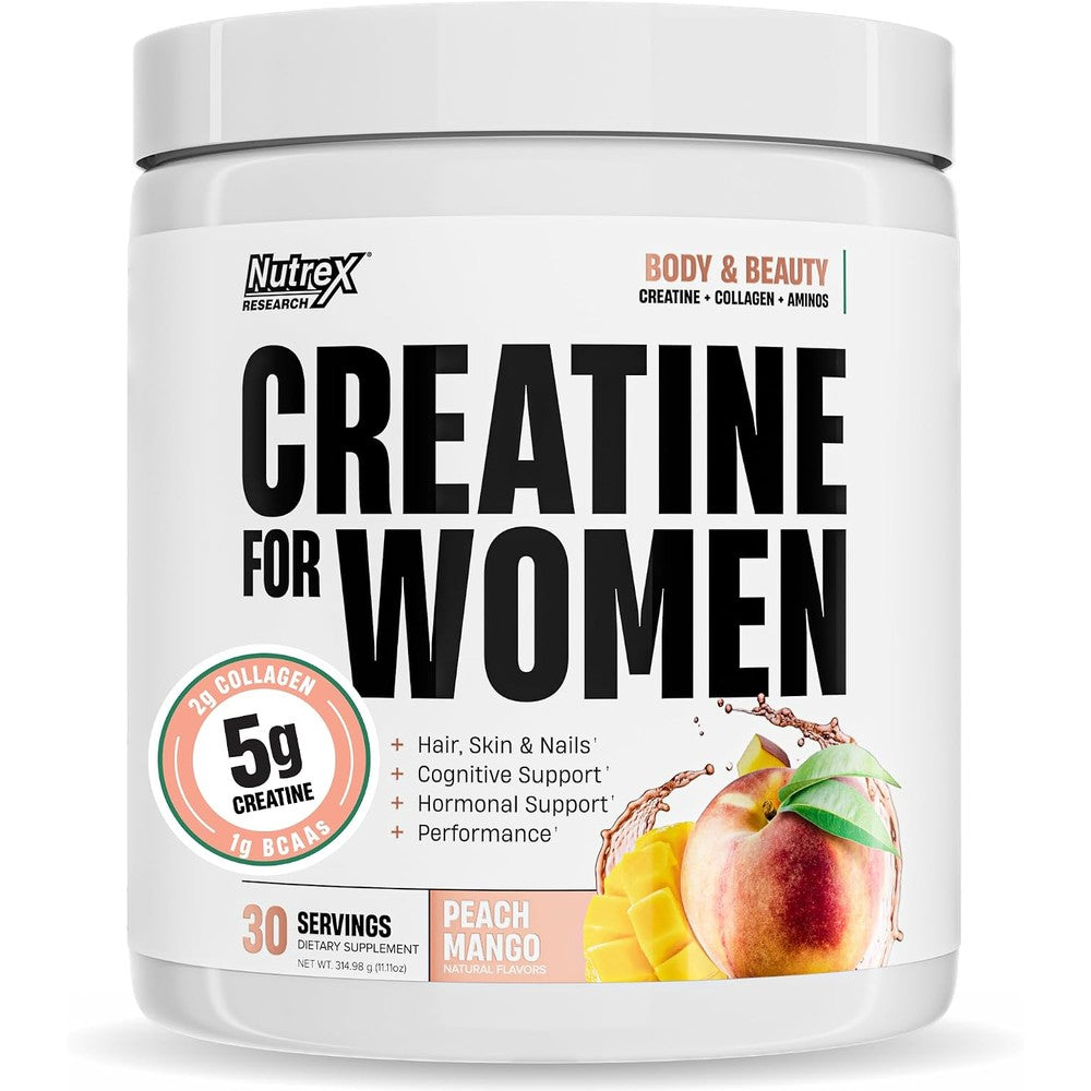 Nutrex Research Creatine for Women Booty and Beauty Powder Peach Mango 5g Creatine Monohydrate 30 Servings
