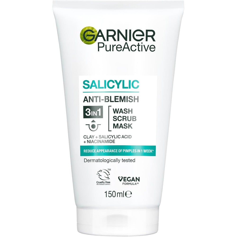 Garnier Skin Naturals Pure 3in1 Wash Scrub And Mask For Oily Skin 150 Milliliters