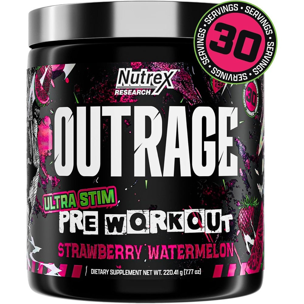 Nutrex Research Outrage Ultra High Stim Pre-Workout Powder Strawberry Watermelon 220 Grams 30 Servings