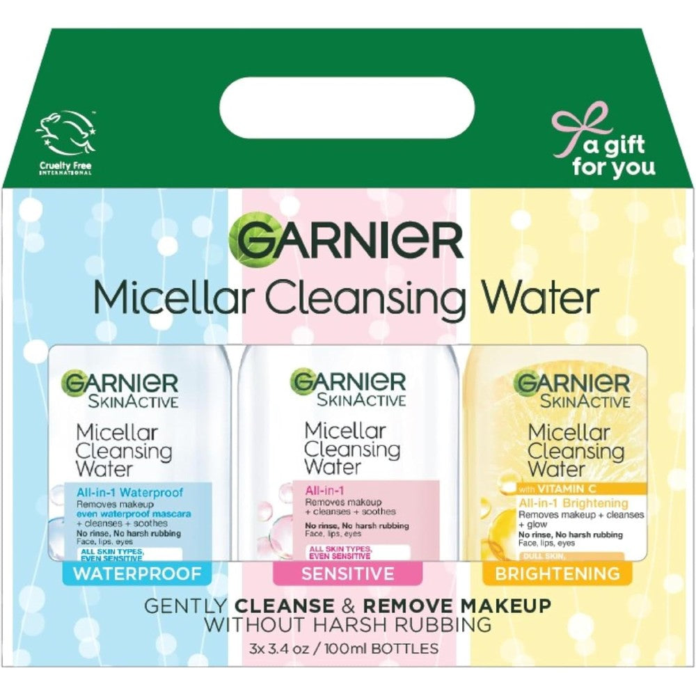 Garnier SkinActive Micellar Water Facial Cleanser And Makeup Remover Minis 3 Pack Skin Care Gift Set