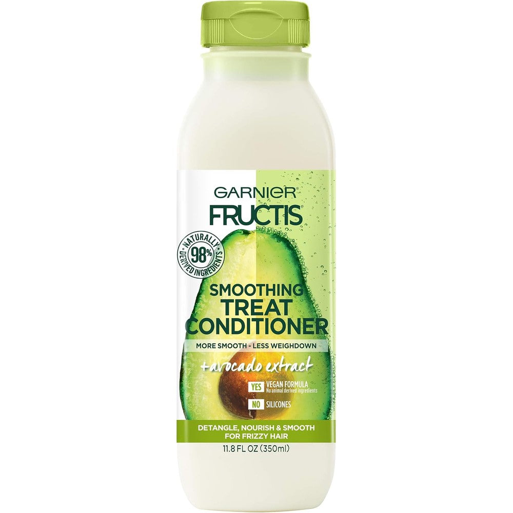 Garnier Fructis Smoothing Treat Conditioner 98 Percent Naturally Derived Ingredients Avocado Nourish And Smooth For Frizzy Hair 11.8 Fluid Ounces