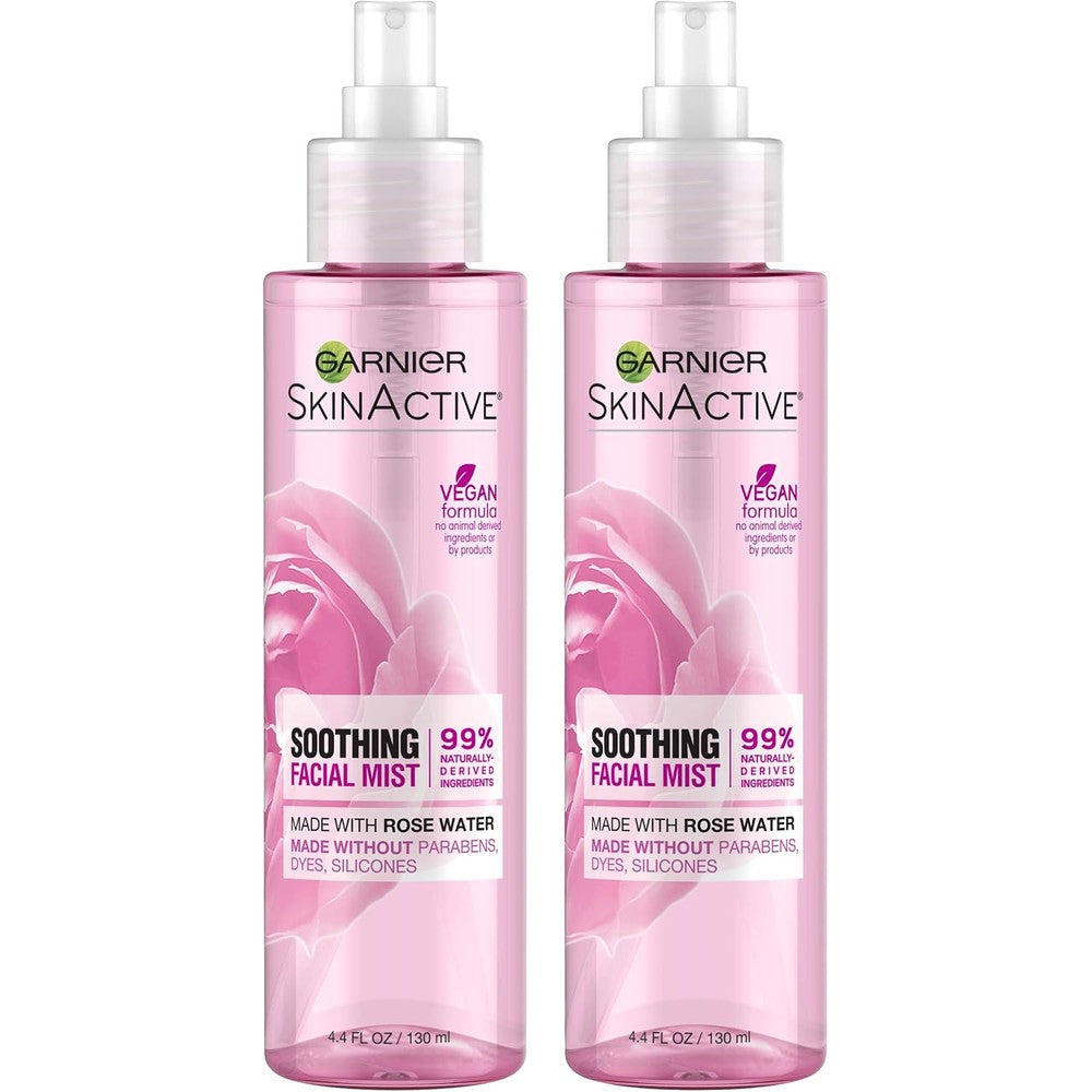 Garnier SkinActive Soothing Facial Mist Spray With Rose Water 4.4 Fluid Ounces 2 Count