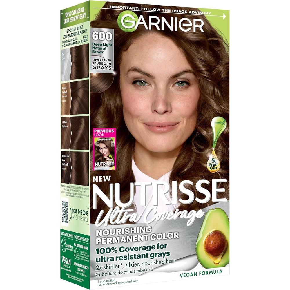 Garnier Nutrisse Ultra Coverage Permanent Hair Dye, Deep Light Natural Brown Spiced Hazelnut, 1 Count