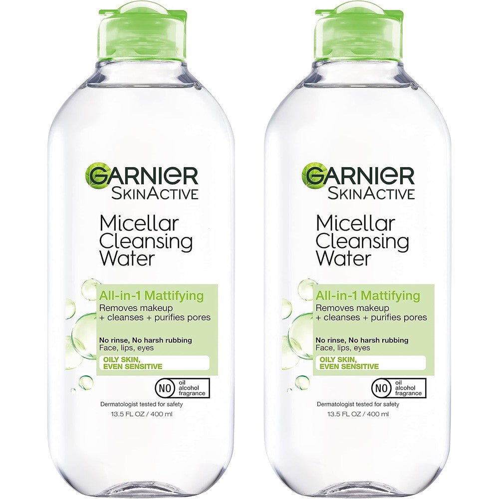 Garnier Micellar Water For Oily Skin Facial Cleanser And Makeup Remover Mattifying For All Skin Types Vegan Cruelty Free 13.5 Fluid Ounces 2 Count