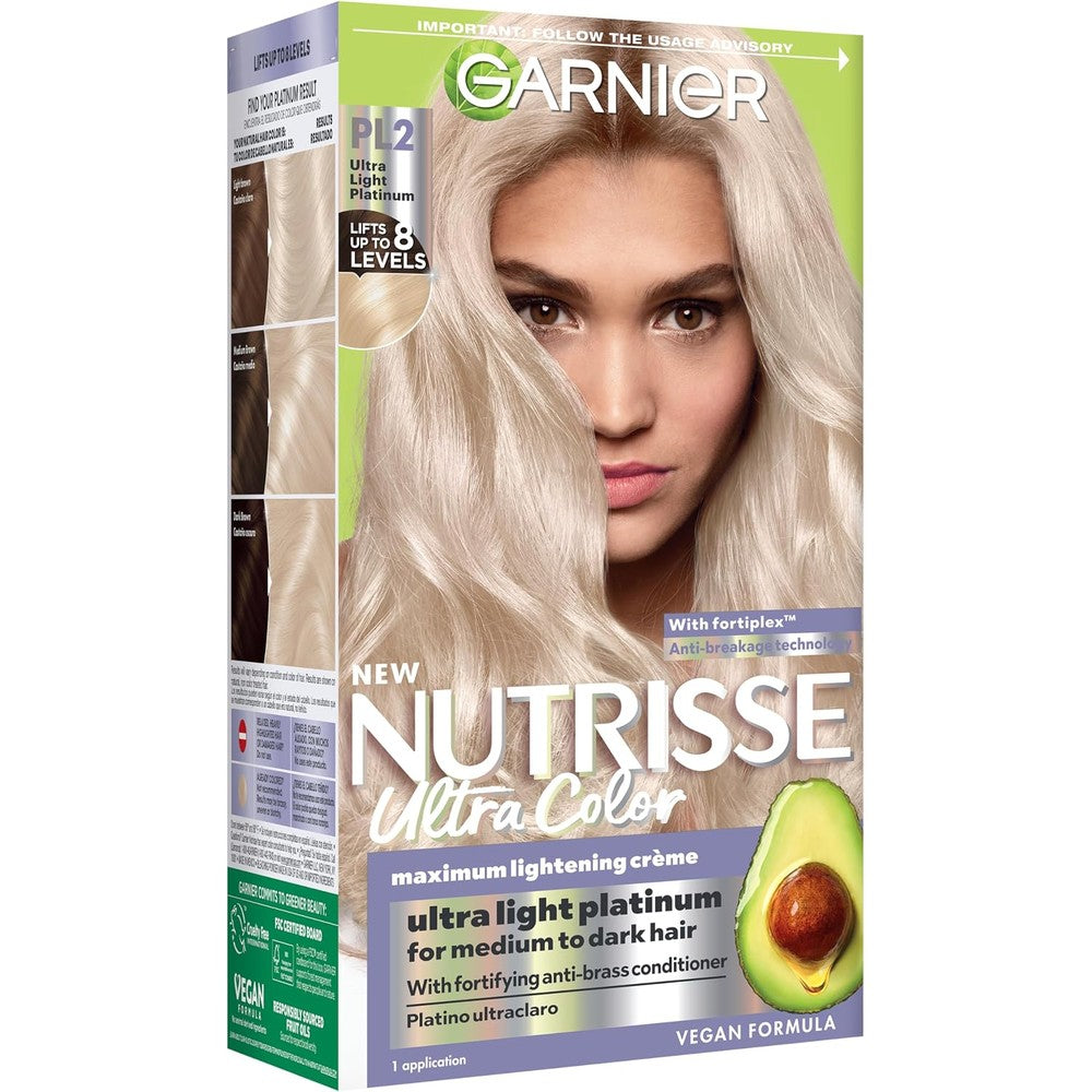 Garnier Nutrisse Ultra Color Permanent Hair Color Creme PL2 Ultra Light Platinum Mascarpone Creme Vegan Dye 1 Count