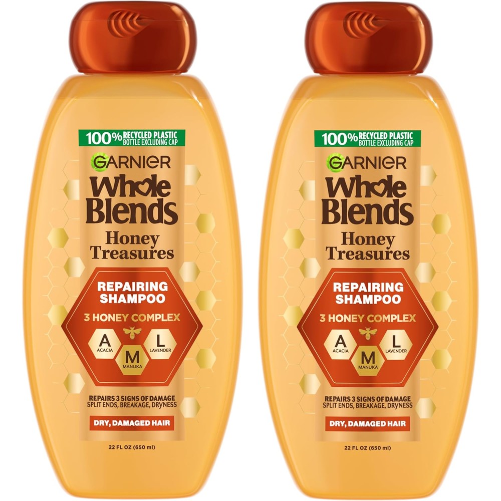 Garnier Whole Blends Honey Treasures Repairing Shampoo For Dry Damaged Hair 22 Fluid Ounce 2 Count