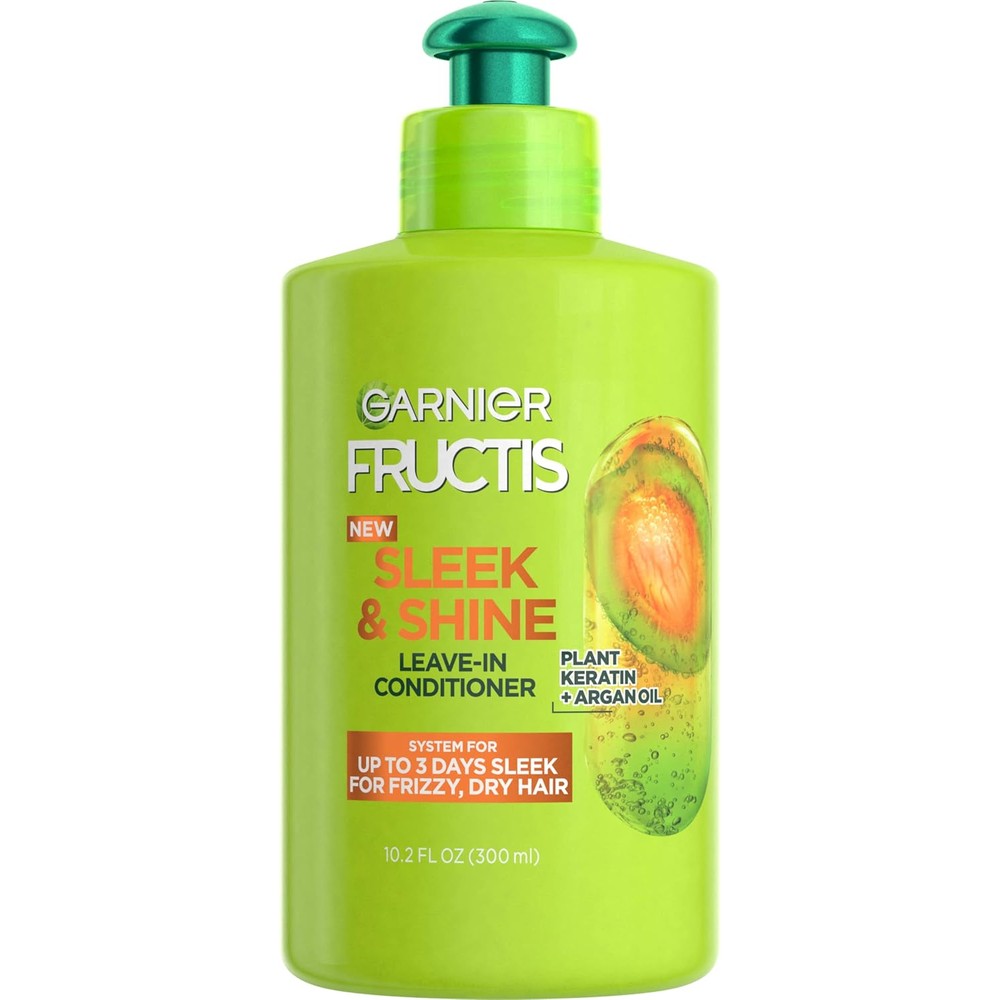 Garnier Fructis Sleek And Shine Intensely Smooth Leave-In Conditioning Cream With Argan Oil And Plant Keratin, 10.2 Fluid Ounces
