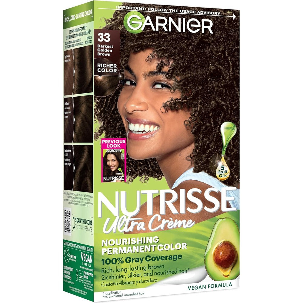 Garnier Nutrisse Ultra Creme Hair Color Permanent Hair Dye With 100 Percent Gray Coverage Vegan And Cruelty Free 33 Darkest Golden Brown Caramel Fu...