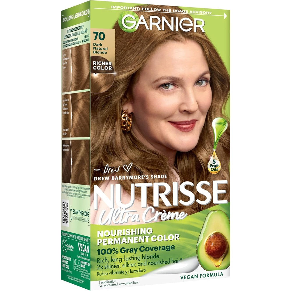 Garnier Nutrisse Ultra Creme Hair Color Permanent Hair Dye With 100% Gray Coverage Vegan And Cruelty-Free 70 Dark Natural Blonde Almond Creme 1 Count