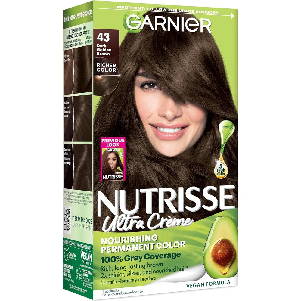 Maspar Garnier Nutrisse Ultra Creme Permanent Hair Color Dye 43 Dark Golden Brown Cocoa Bean 1 Count