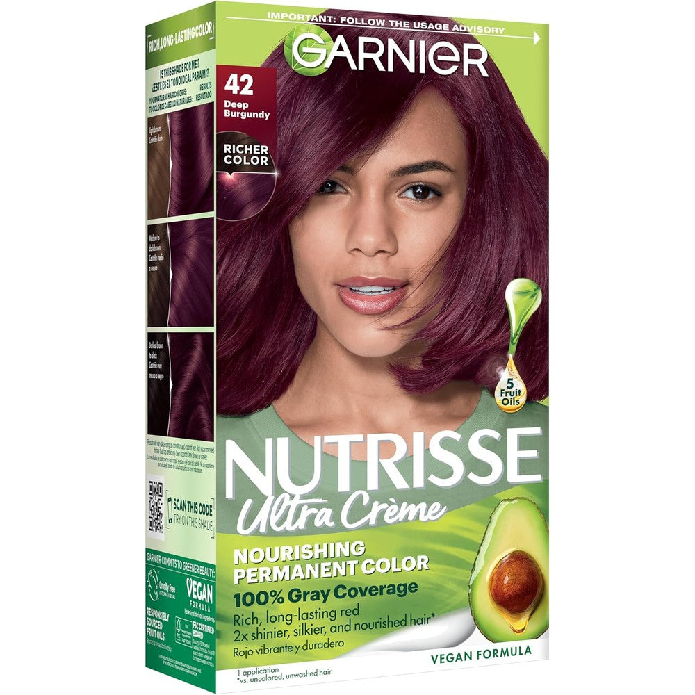 Nutrisse Ultra Crème Permanent Hair Color Dye With 100% Gray Coverage 42 Deep Burgundy Black Cherry 1 Count