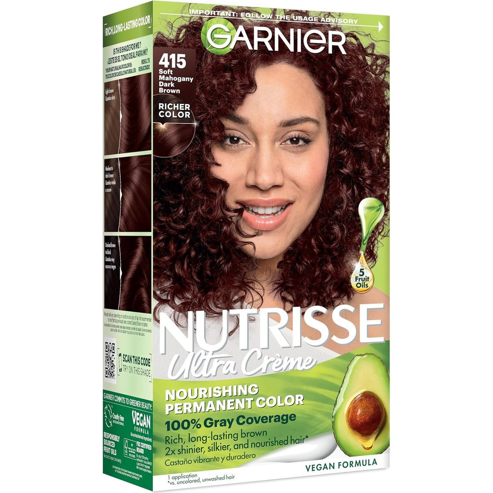 Garnier Nutrisse Ultra Creme Permanent Hair Color Dye With 100% Gray Coverage 415 Soft Mahogany Dark Brown Raspberry Truffle 1 Count