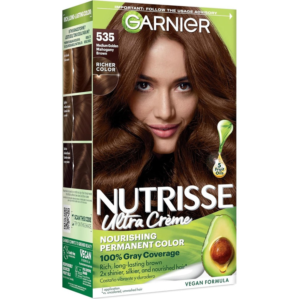 Garnier Nutrisse Ultra Creme Hair Color Permanent Hair Dye With 100% Gray Coverage 535 Medium Gold Mahogany Brown Chocolate Caramel 1 Count