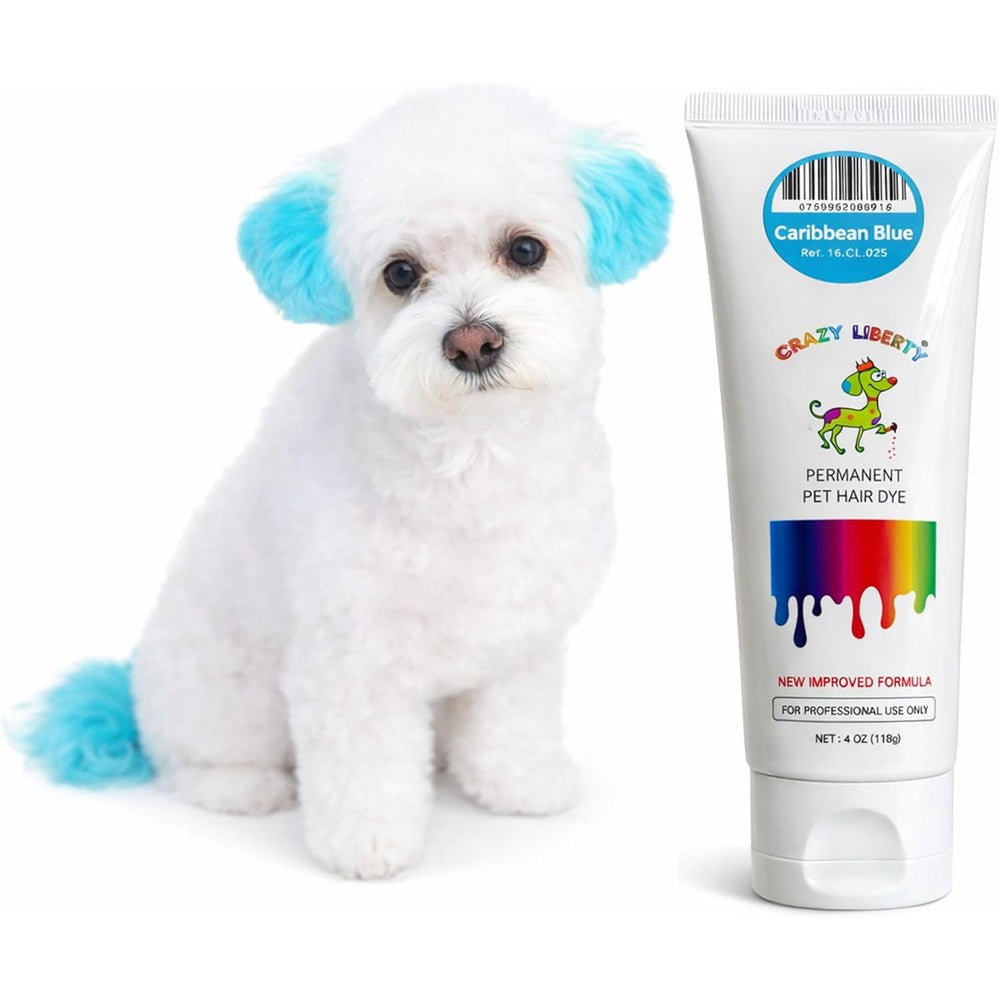 Crazy Liberty Permanent Pet Hair Dye For Dogs And Horses Caribbean Blue Grooming Color Gel 4 Fluid Ounce