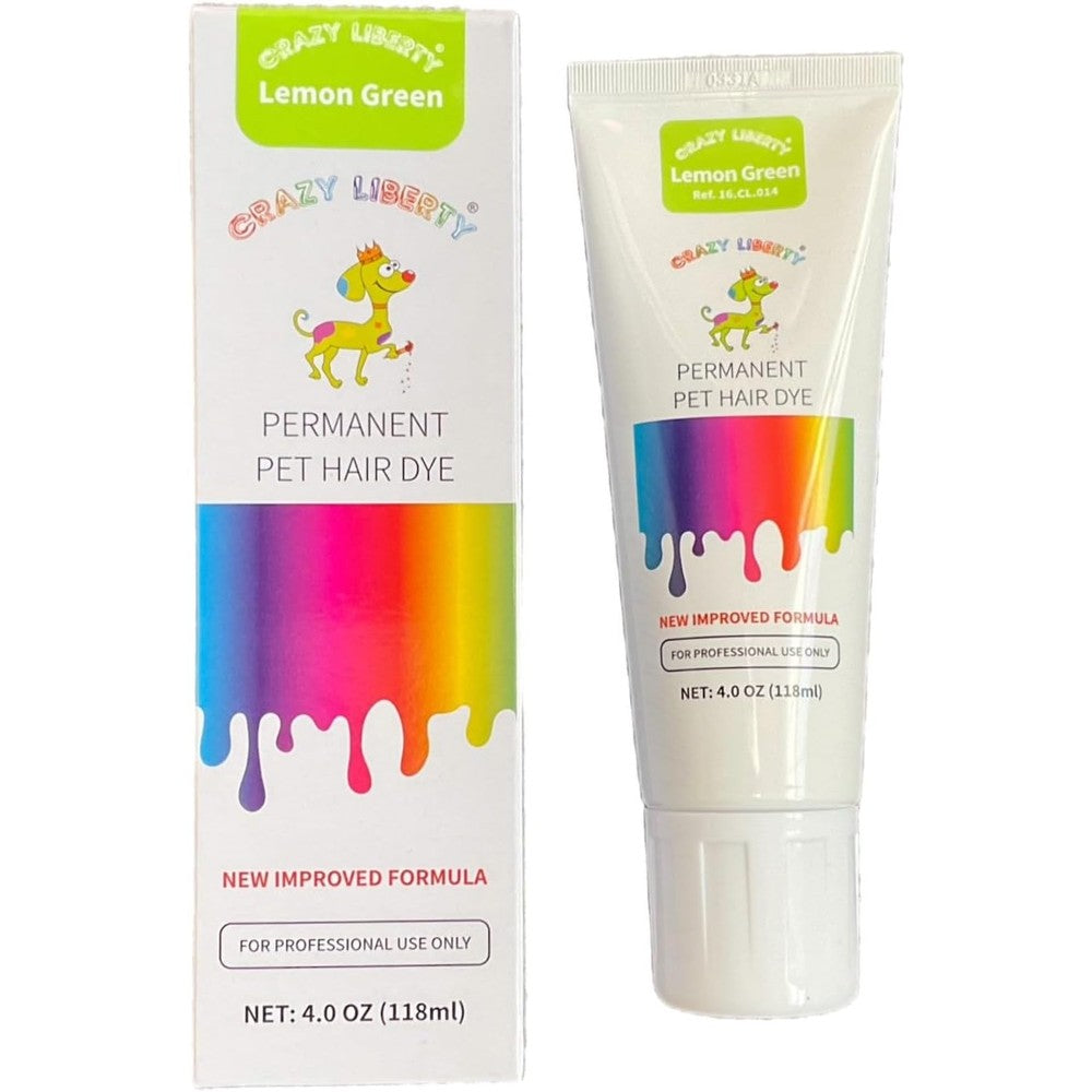 Crazy Liberty Permanent Pet Hair Dye For Dogs And Horses Lemon Green Professional Grooming Color Gel 4 Fluid Ounces