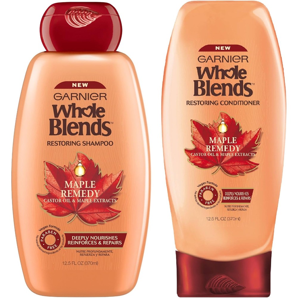 Garnier Whole Blends Maple Remedy Shampoo And Conditioner Set Paraben Free Vegan Formula 12.5 Fluid Ounce Per Bottle 2 Piece Set