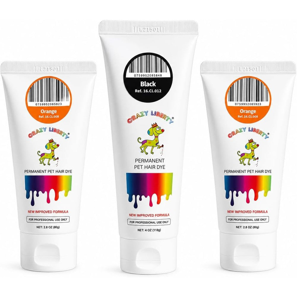 Crazy Liberty Pet Hair Dye Halloween Set Number 1 Orange And Black Non Toxic Permanent Gel For Grooming Two 4 Fluid Ounce Tubes