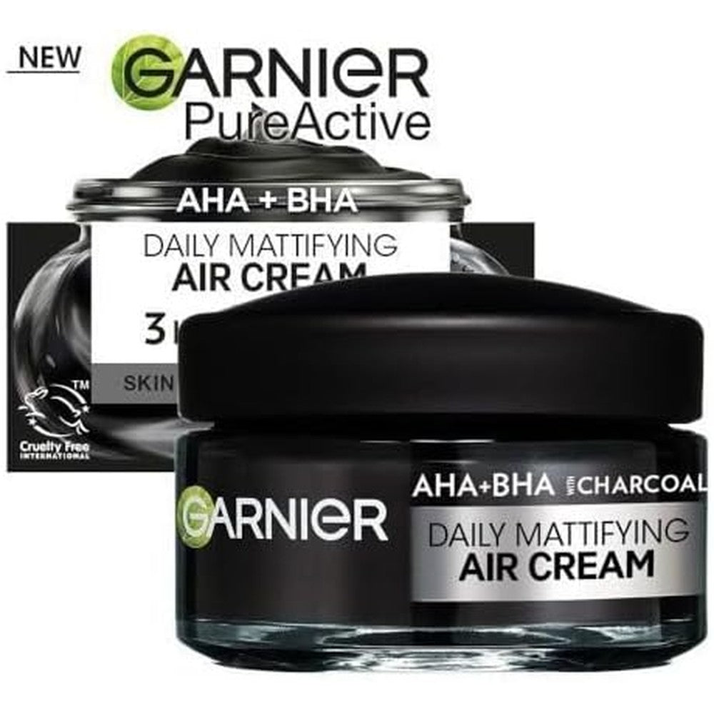 Garnier Pure Active AHA+BHA Charcoal Daily Mattifying Air Cream For Blemish Prone Skin 50 Milliliters