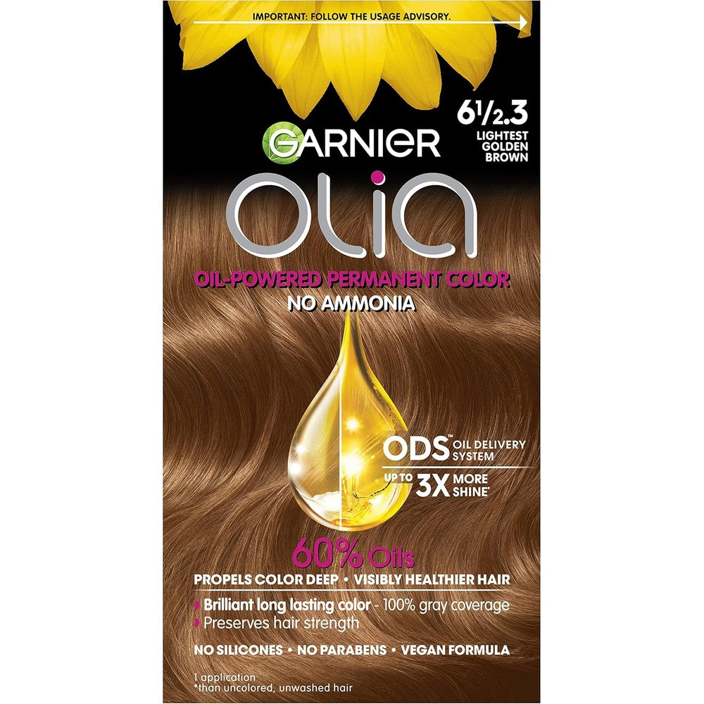 Garnier Hair Color Olia Ammonia-Free Brilliant Color Oil-Rich Permanent Hair Dye, 6 1/2.3 Lightest Golden Brown, 1 Count