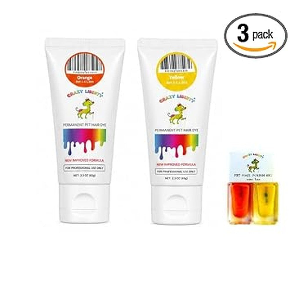 Crazy Liberty Permanent Pet Hair Dye Set Orange And Yellow 2.8 Ounce 2 Tubes With Matching Nail Polish Set For Dogs And Horses